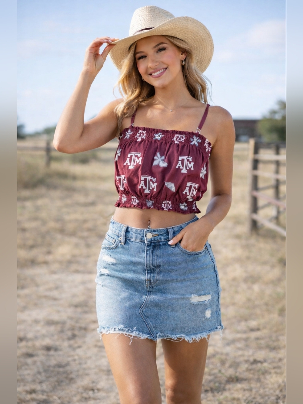 NWT Texas A&M Women's Maroon Smocked Crop Top
